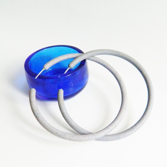 Big Grey Blue Hoop Earrings - Picture 1 of 5
